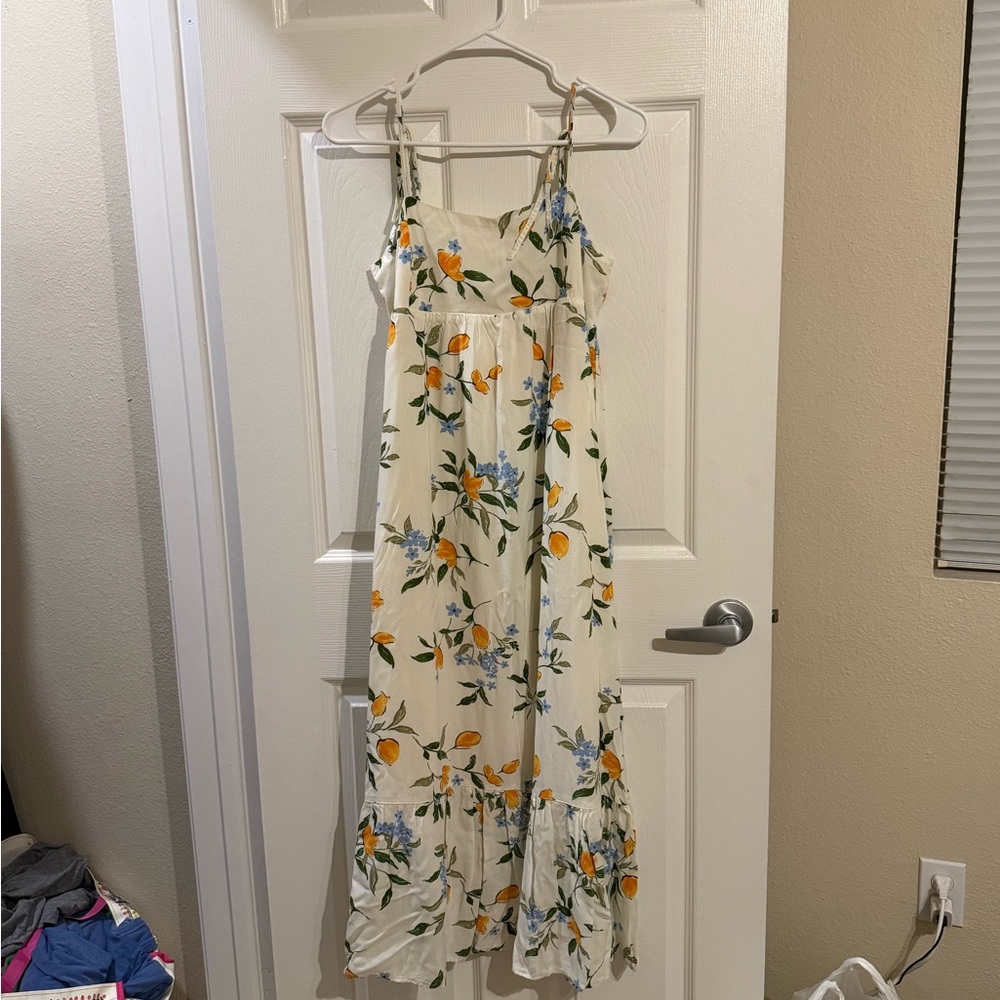 Elegant Floral Maxi Dress with Lemon Accents